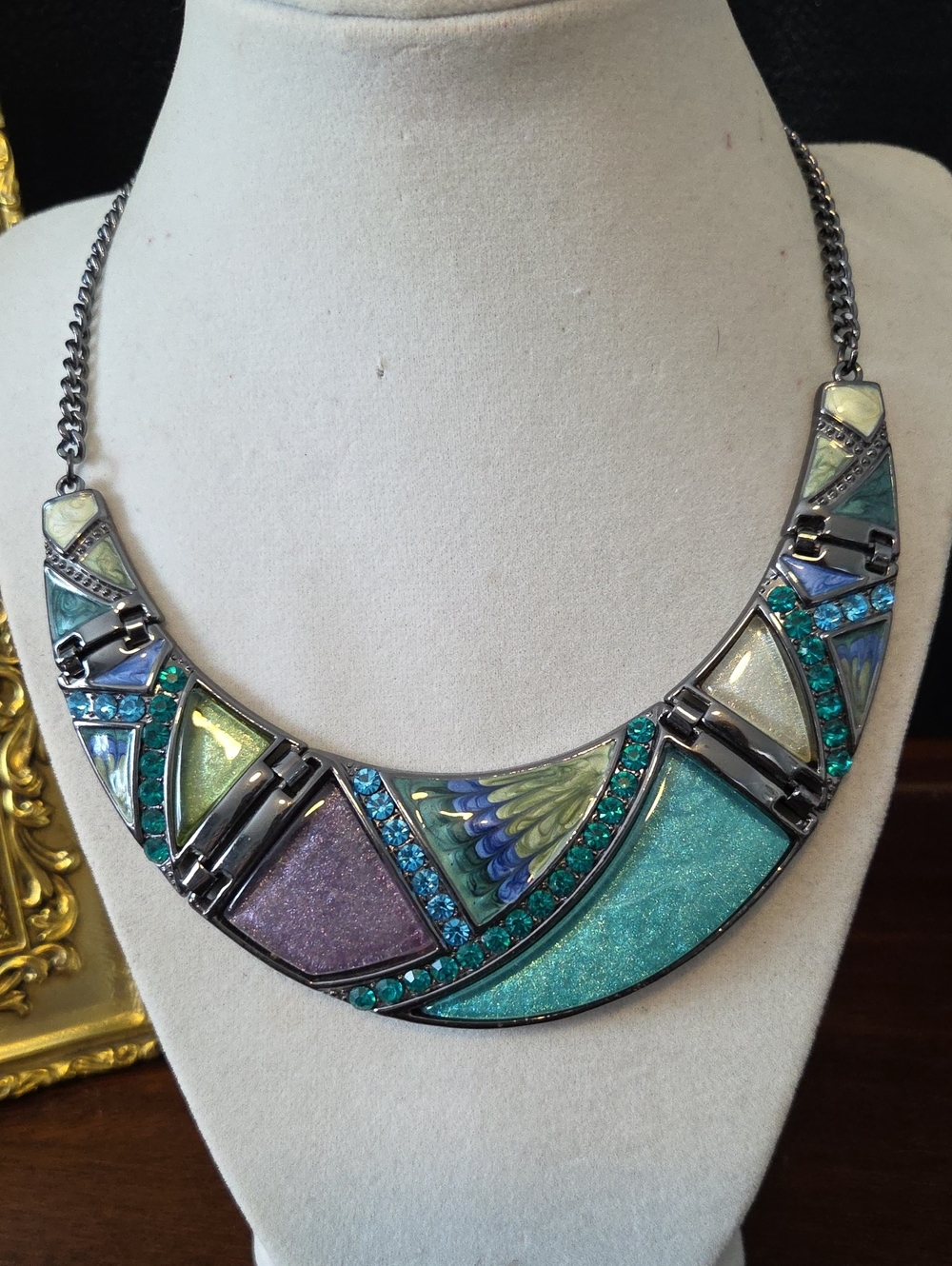 G By Guess Designer Inspired Half Moon Necklace In Peacock Colors